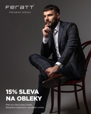 Získejte -15 % na kabáty a obleky až do 24. 12 2025. ✨ Nabídka platí pro členy Feratt Clubu a registrovat se můžete online...
